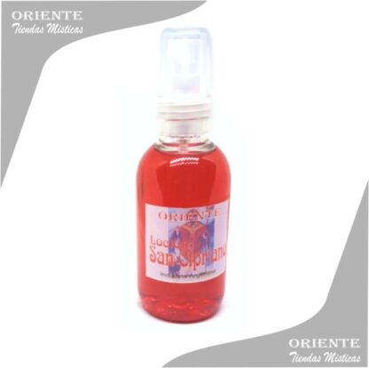 Locion san Cipriano, de color rojo con etiqueta del santo también denominado spray aurico san sipriano o perfume san cipriano